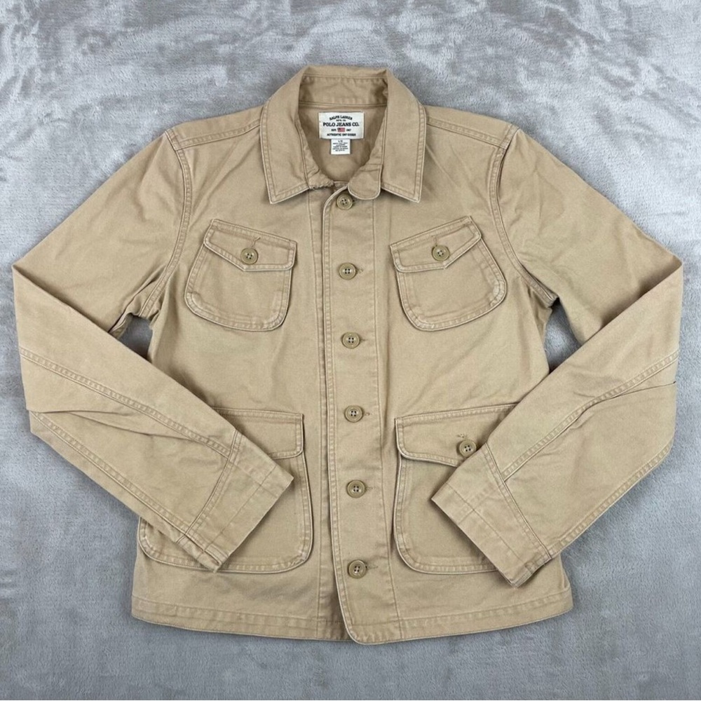 EUC Vintage Womens Polo Ralph Lauren Tan Khaki Denim Utility Field Safari Jacket